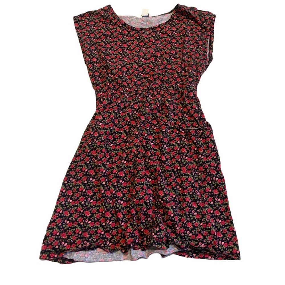 💜 Forever 21 Floral Print Smocked Dress, Red Black Cottagecore Y2K, Size Small